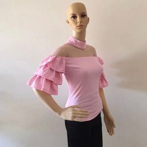 Ruffle Sleeve Pink Blouse